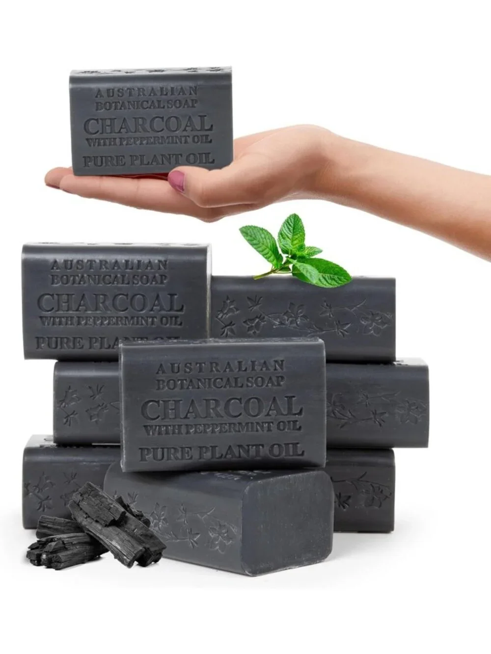 Activated Charcoal Soap Bars - 8 Pack, 6.6 oz Each | Natural Botanical Cleanser